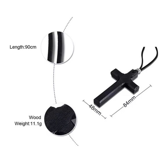 Handmade Black Wooden Cross Necklace on Cord for Men, Women & Children - Picture 5 of 6